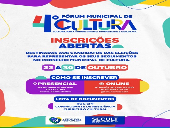 Carutapera abre inscrições para representantes da sociedade civil no Conselho Municipal de Cultura