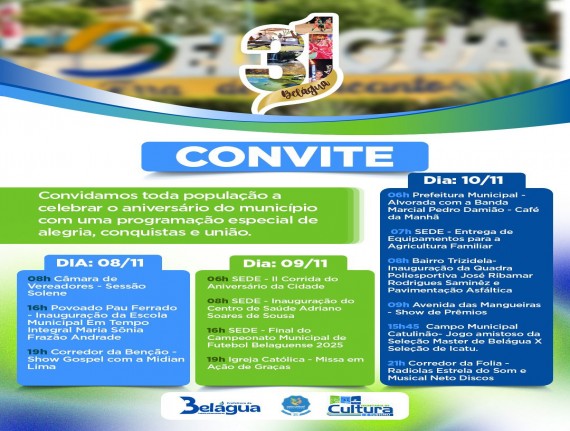 Prefeitura de Belágua convida para celebração do aniversário da cidade