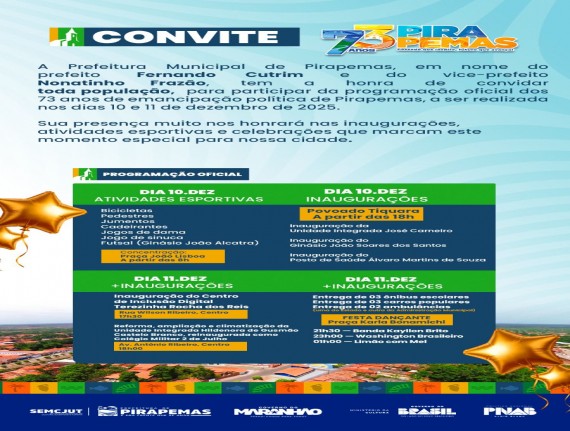 Pirapemas 75 anos: convite especial da prefeitura municipal 