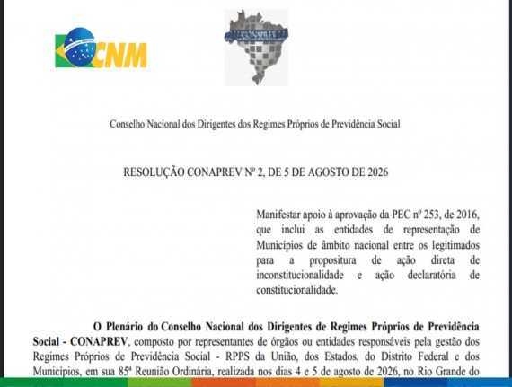 Conaprev manifesta apoio a PEC que garante legitimidade municipal para propor ações no STF