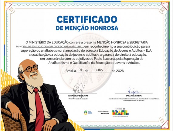 Água Doce do Maranhão é destaque do MEC por ações voltadas à Educação de Jovens e Adultos