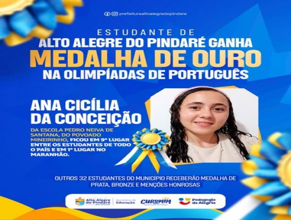Estudante de Alto Alegre do Pindaré conquista 1º lugar no Maranhão nas Olimpíadas de Português