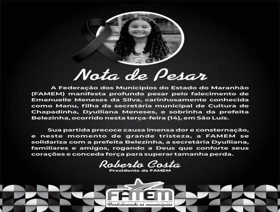 Nota de Pesar pelo falecimento de  Emanuelle Meneses da Silva