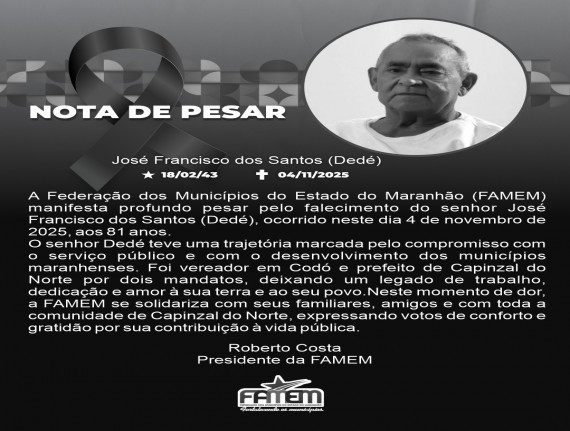 Nota de pesar pelo falecimento de José Francisco dos Santos