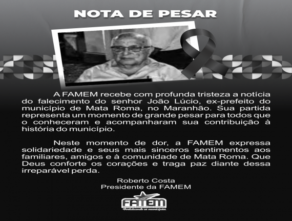 Nota de Pesar pelo falecimento de João Lúcio