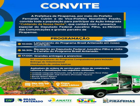 Prefeitura de Pirapemas convida população para participar da Ação Integrada “Cuidando da Nossa Gente”