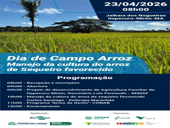 Arroz é tema de campo em Itapecuru-mirim dia 23 de abril